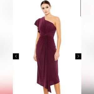 Mac Duggal Red One Shoulder Midi Length Jersey Dress Size 16 NWT